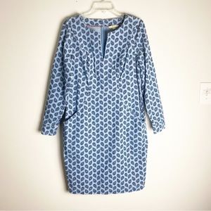 Boden Blue Paisley Curdoroy Shift Dress 12
